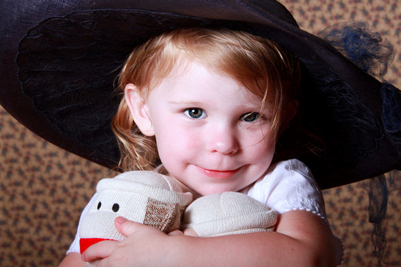 Sock monkey-Victorian hat-Children Portraits-Photography-Oklahoma-Edmond-Guthrie-Moore-CrookedGlass Studios